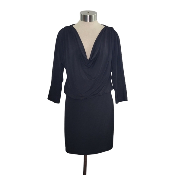 NEW Laundry by Design Black Drape Cowl Neck 3/4 Sleeve Dress Women's Size 6 - Picture 1 of 8